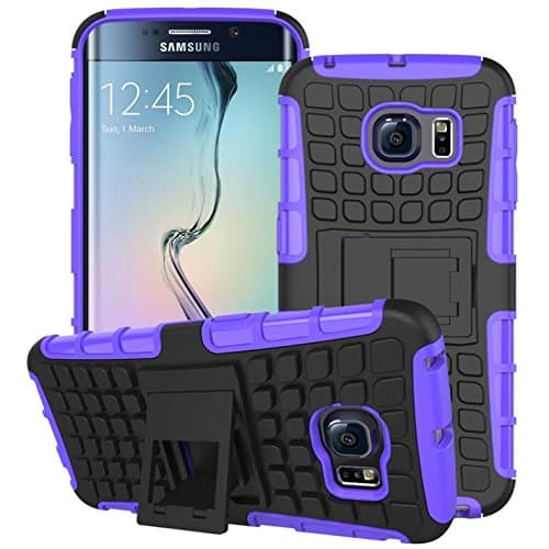 Image of TeKKno® Slim Armour Stylish Defender Heavy Duty Shock Proof Case Cover with Back Stand + LCD Screen Protector Guardfor Samsung Galaxy S6 Edge (Purple)