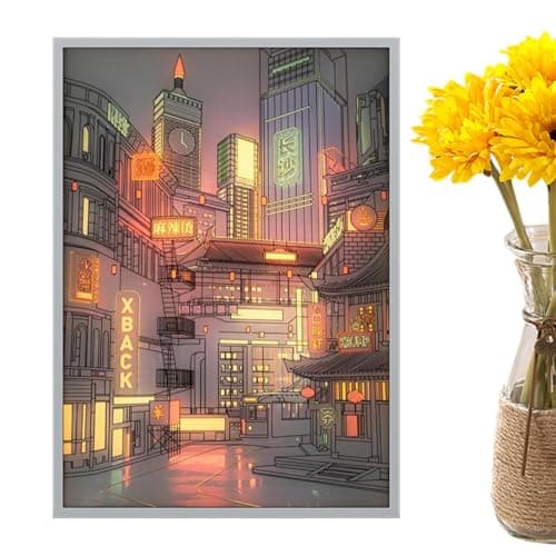 Image of Illuminating Painting - canvas art, wall decor, lighted painting | large LED cityscape artwork with color-changing lights and 3 lighting modes, decorative illuminated city wall picture for home ambian