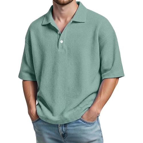 Image of Polo Shirts for Men Adult Knit Shirt Classic Breathable Casual Top Comfortable Fit Business Leisure Outdoors (GN2, L)