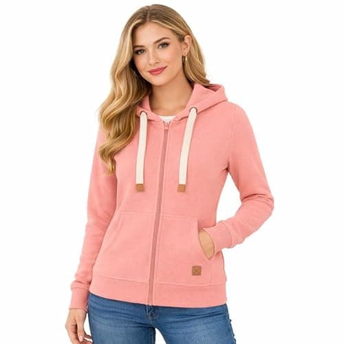 Image of Blu Apparel Womens Zip Hoodies Extra Warm women's Zipped Hoodie Ladies Plain Hoodie Winter Warm Fleece Lined Zip Up Jacket Sweatshirt ActivewearJumper (UK, Numeric, 16, Regular, Regular, Pink)