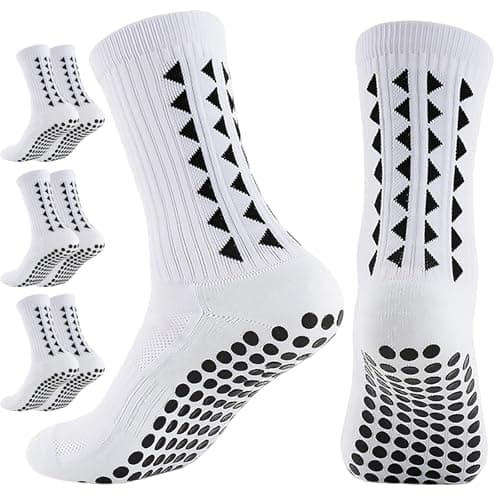 Image of OnseToday 3 Pairs Non Slip Football Socks, Football Grip Socks for Men, Soccer Socks with Rubber Dots for Yoga Running Hiking (White)