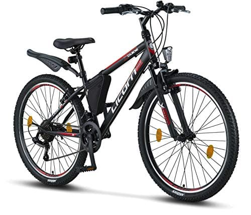 Image of Licorne Bike Effect Premium Mountain Bike 26 inch Wheels Black, Red & Grey ? Bicycle for Boys, Girls, Men and Women ?21 Gear Speed ? Front Suspension Mountain Bike? ?