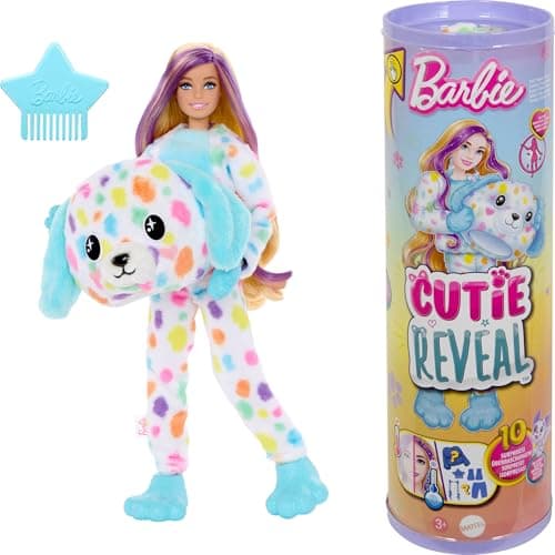 Image of Barbie Cutie Reveal Doll & Accessories with Rainbow Dalmatian Plush Costume & 10 Surprises Including Color Change, Color Dream Series, HRK41