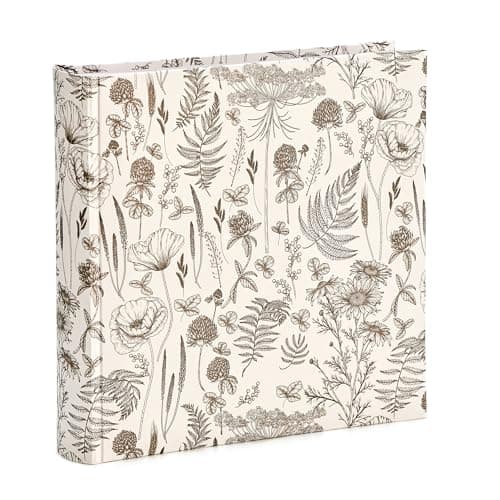 Image of Kenro Wildflower Series White Foliage Pencil Sketch Picture Photo Album for 200 Photos 6x4" / 10x15cm -WF201W