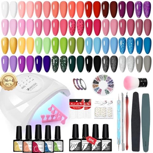 Image of VANREESA Gel Nail Polish Set, 36 Colours Gel Nail Kit with Lamp Classic White Black Blue Pink Suitable for All Seasons Gels Polish Set with Base Top Coat and Manicure Tools Gifts for Women