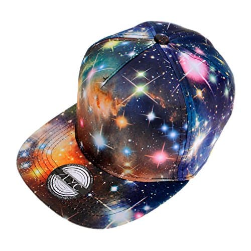 Image of ZLYC New Starry Galaxy Sky Neon Pattern Flatbill Snapback Adjust Baseball Hat(Black)