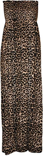 Image of WearAll Plus Size Womens Printed Bandeau Stapless Ladies Shirred Long Maxi Dress - Leopard - 8-10