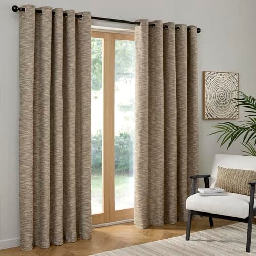 Image of Curtina Talon Eyelet Curtains, Living Room, 168 x 137 cm, Natural, 100% Recycled Polyester, Light Filtering, Textured Jacquard Weave
