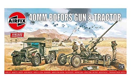 Image of Airfix - Vintage Classics Set - A02314V Bofors 40mm Gun & Tractor - Plastic Model Motor Vehicle Kits for Adults & Children 14+, Set Includes 107 Pieces, Sprues & Decals - 1:76 Scale Model Vehicle Set