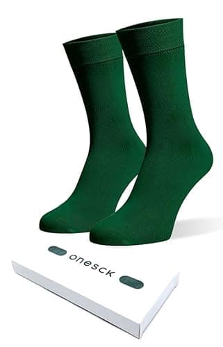 Image of ONESCK Super Soft Cotton Dress Socks Vibrant Plain Colours for Men (Dark Green, 7-12)