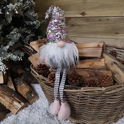 Image of Samuel ALEXANDER 49cm Christmas Sitting Gonk with Dangly Legs & Sequin Hat in Pink & Grey