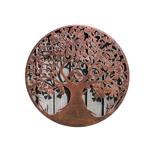 Image of Metal Tree of Life Wall Art – Large Copper-Toned Decorative Tree Wall Hanging Decor Metal Wall Art for Living Room & Garden Round 18cm Durable Powder-Coated Wall Sculpture Decor for Indoor or Outdoor