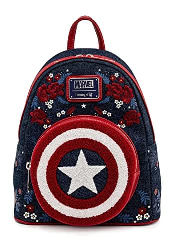 Image of Loungefly Captain America 80th Anniversary Floral Shield Mini Backpack - Marvel - MVBK0165