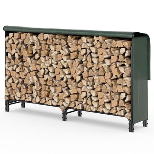 Image of VOUNOT® Firewood Log Rack with Waterproof Cover, Metal Log Store Outdoor, 200 x 115 x 40 cm, Green