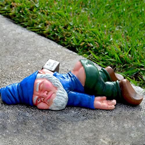 Image of JINJIASC Creative Garden Gnome Statue, Blue Resin Outdoor Decoration, Funny Drunk Gnome (LS1101)