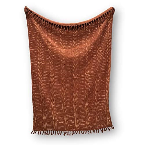 Image of Trade Star Hand Block Print Throw Blanket 100% Cotton Soft Tassels Mudcloth Throw for Home for Couch Decorative Ethnic Handmade Handloomed Fall Decor Blanket (Rust, Snow (120 x 170 Cms))