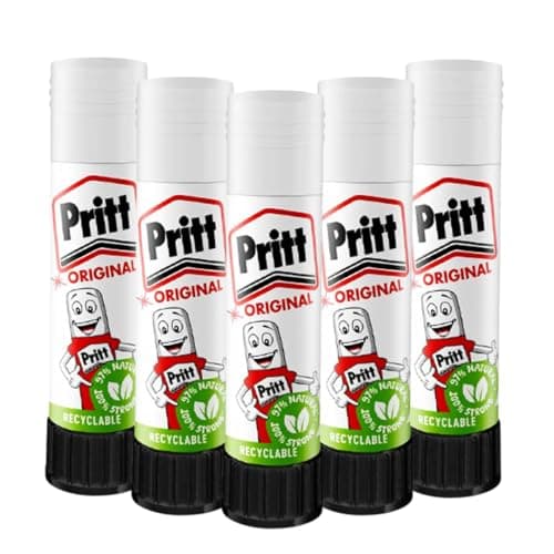 Image of PRITT Glue Sticks (5 Pack, 11g) - 97% Natural Ingredients, Easy Hold Safe & Child-Friendly Glue Sticks for Home, School, Crafts, Office Supplies, Recyclable Quick-Drying Non-Toxic Strong Adhesive