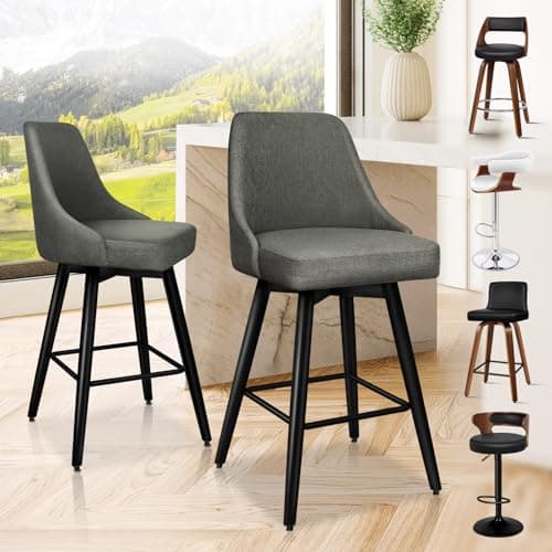 Image of ALFORDSON Bar Stools Set of 2, Barstools with Metal Legs and Footrest, Kitchen Chairs with High Backrest for Breakfast Dining Room Countertop Office, 150KG Loads, Easy Assembly, Fabric, Grey