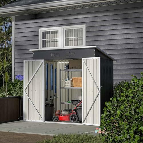 Image of BIRCHTREE Garden Shed Metal Pent Roof 4FT X 6FT Outdoor Storage With Free Foundation Anthracite and White