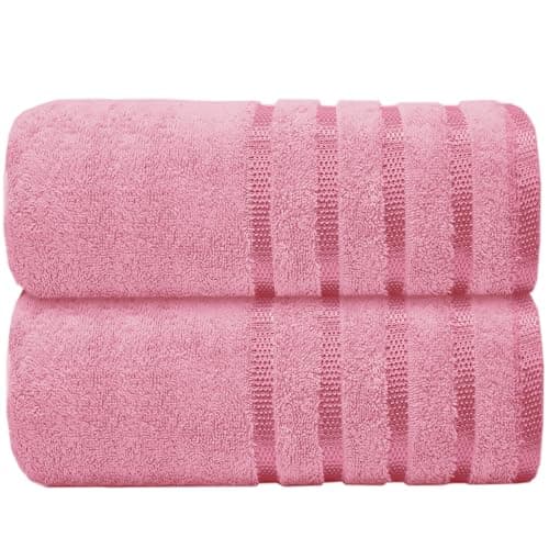 Image of Casabella Deluxe 2 Piece Jumbo Bath sheet 90x180 cm 100% Cotton Extra Large Bath Towels Highly Absorbent Pink Bath sheets Towels