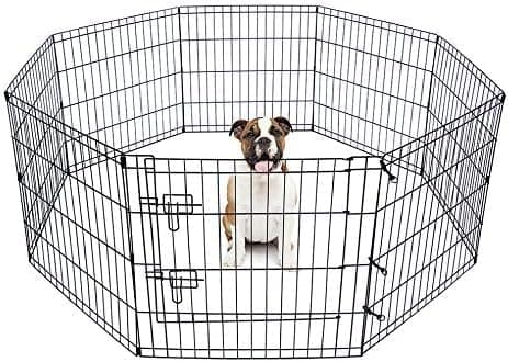 Image of Doggy Style 8 Panel Playpen Suitable for Dogs Puppies Cats & Rabbits Foldable Ideal for Indoor/Outdoor use Puppy Play Pen (Small, 8 Panel Light/Lge Door/Black)