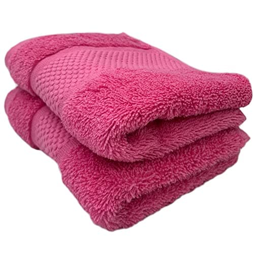 Image of Sue Rossi Guest Towels 30 x 50cm Set Of 2, Organic Turkish Combed Cotton, 600gsm Thick, Soft & Absorbent Bathroom Or Kitchen Small Hand Towel, Face Cloth (Pink, 2)