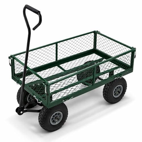 Image of Oypla Heavy Duty Metal Gardening Trolley - Green Trailer Cart