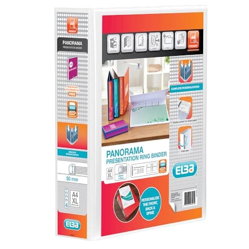 Image of Elba A4 4 D-Ring Binder, 50mm capacity, 70mm spine, Presentation Folder with Customisable Cover, Portrait, White (Single)