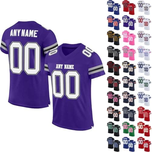 Image of American Football Jersey Personalised with Name Number Logo Team, Custom American Football Clothing for Men Women Youth, Football Shirt Short Sleeves, Breathable & Lightweight