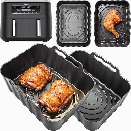 Image of Premium Ninja AF300UK Silicone Liners | Glove-Like Fit for Ninja 7.6L AF300UK Dual Air Fryer | 2.5mm Thick with Convex Base, Non-Stick & Dishwasher Safe | 2PCS AF300UK Accessories | by iStock Ltd