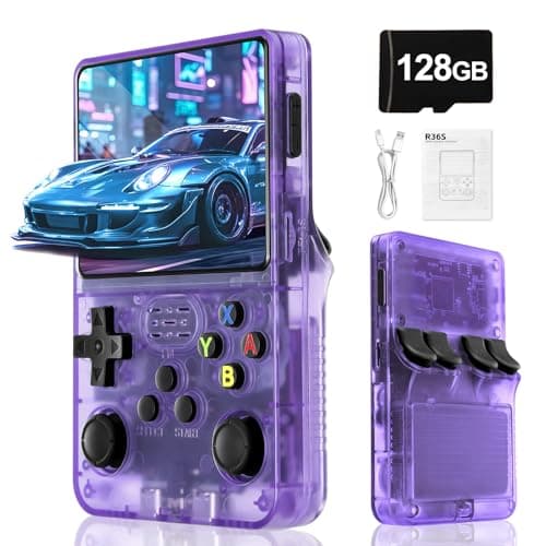 Image of Blidinner R36S Retro Handheld Video Game Console -Linux System,3000mAh Battery,3.5 Inch Screen,128G TF Card,30000+ Classic Games,Portable Game Console for Present to Give Friends for Christmas-Purple