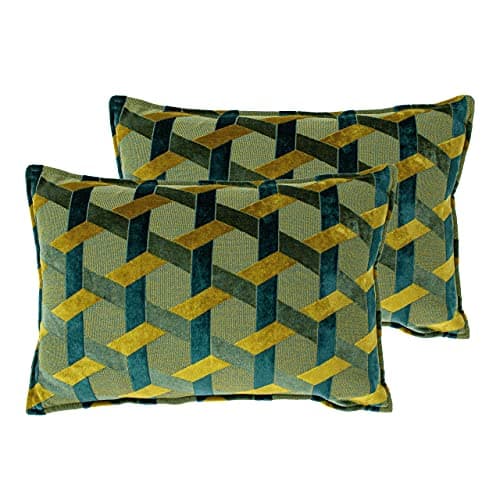 Image of Paoletti Delano Polyester Filled Cushions (Twin Pack), Polyester, Teal/Gold