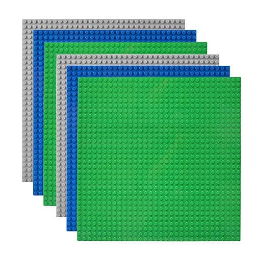 Image of Lekebaby 6 Pack Classic Baseplates, 10"x10" Large Building Board Base Plates 100% Compatible with All Major Brands, For Kids Over Three Years Old,Green/Blue/Grey
