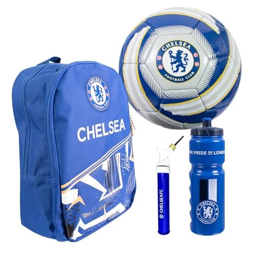 Image of Hy-Pro Officially Licensed Chelsea FC Football Set - Size 5 Ball, Storm Backpack, Pump & 750ml Bottle, Complete Football Gifts for Boys & Girls with Official Club Branding - Blue