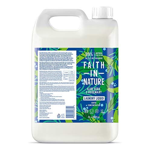 Image of Faith In Nature Natural, Super Concentrated, Laundry Liquid with Aloe Vera and Rosemary Oil, Vegan and Cruelty Free, No SLS, Parabens or Phosphates, 5 L Refill Pack, 5 l (Pack of 1)