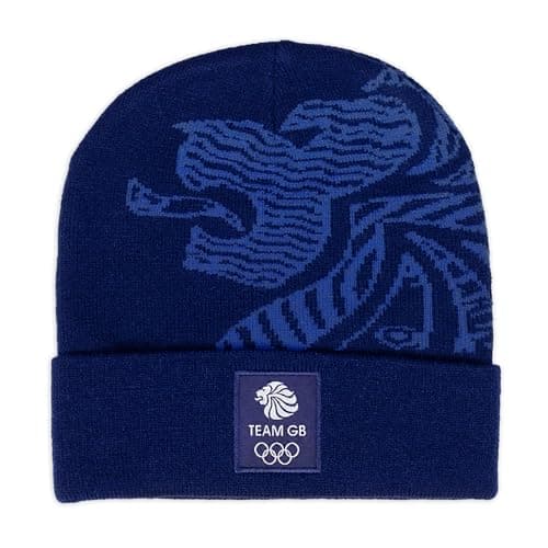 Image of Team GB Beanie Hat – Official Merchandise for The Great Britain Olympic Team – Blue Winter Cap with Large Lion Graphic and Logo Patch