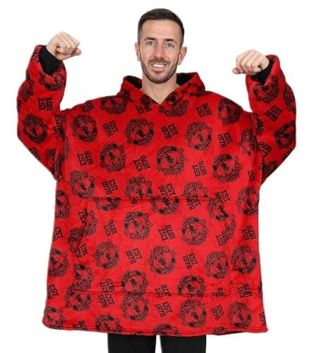 Image of Manchester United Football Club Mens Fully Lined Luxury Fleece Hoodie, Oversized Fleece Blanket Hoody Red
