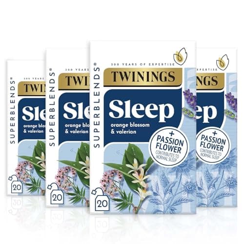 Image of Twinings Superblends Sleep Tea - Valerian Root & Orange Blossom Herbal Tea Infusion with Passionflower & Lavender - Sleep Tea, 80 Biodegradable Tea Bags