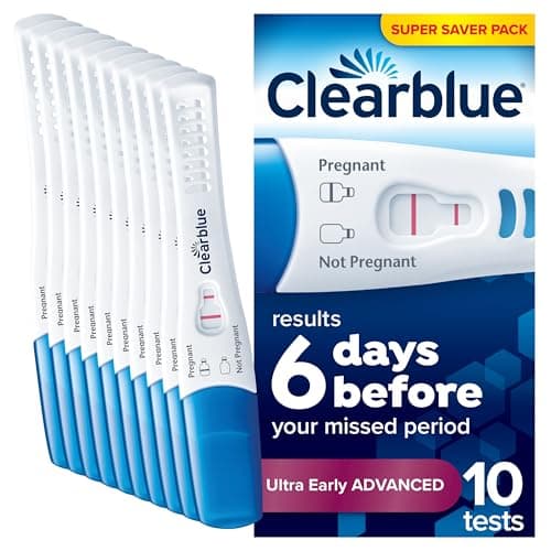 Image of Clearblue Pregnancy Test, Ultra Early Advanced Pregnancy Test (10 MIU/ml) Value Pack, Results 6 Days Early, 99% Accurate Results, 10 Tests