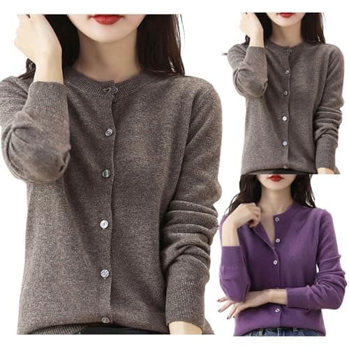 Image of Cashmere Cardigans for Women UK Long Sleeve Autumn Winter Button Down Womens Jumpers Jackets Black Soft Warm Jumpers Ladies Cardigans Size 16 Women's Fashion