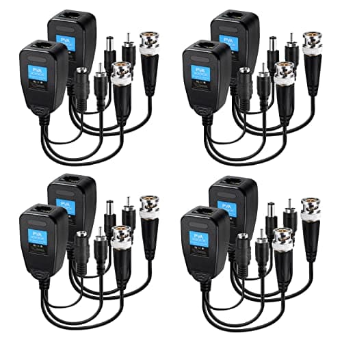 Image of Passive Video Balun Connectors 4 Pairs Video Power Balun Audio Connector BNC to RJ45 Network Transceiver Cat5e/Cat6 BNC to ethernet Adapter AHD/TVI/CVI/CVBS For 720P-2MP Full HD Security Camera System