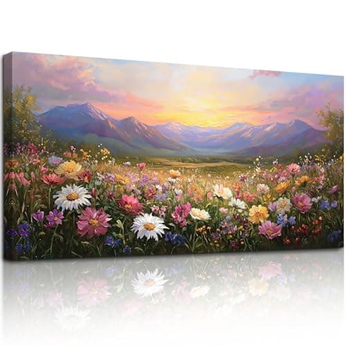 Image of MHARTK66 Canvas Wall Art for Living Room Large, 20"x40" Colorful Flowers Modern Bedroom Decor Aesthetic, Pictures Prints Wall Decorations for Office Bathroom Hallway Dining Room