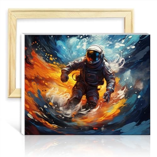 Image of TANGFEIY on Canvas Easy to Paint Artwork Astronaut Surfing DIY Digital Oil Painting Adults with Brushes and Acrylic Pigment for Home Wall Decor No Frame(40x50cm)