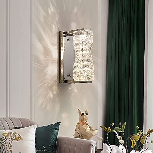 Image of Sxtiger Modern Crystal Wall Light Sconce, Three-Color LED Crystal Wall Lamp Fixtures Indoor Wall Lighting for Living Room Bedroom Kitchen Entryway Hallway (Silver)
