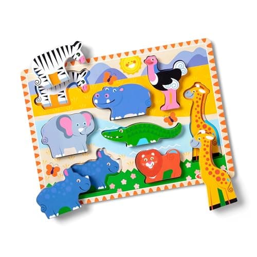 Image of Melissa & Doug Safari Chunky Puzzle Puzzles Wooden Toy 3+ Gift for Boy or Girl