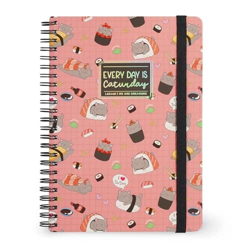 Image of Legami - Spiral Notebook, Lined 7 mm, Sushi Cat, Size A5, Large, in FSC Certified Paper, Contains 1 Sheet of Stickers, 160 Pages, Elastic Closure, 15 x 21 cm