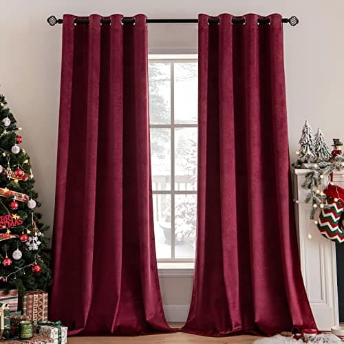 Image of MIULEE Burgundy Red Velvet Curtains for Bedroom 2 Panel Set 90 Inch Drop Curtains, Soft Elegent Home Decor Velvet Curtain Living Room, Sun Blocking Room Darkening Thermal Eyelet Curtain 46x90 Inch