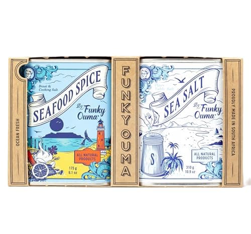 Image of Funky Ouma Ocean Fresh Gift Set 485g – 2 Flavours: Seafood Spice & Sea Salt - Premium Natural Seasonings & Flavoured Salts for Men & Foodies | South African BBQ, Braai & Kitchen Essentials