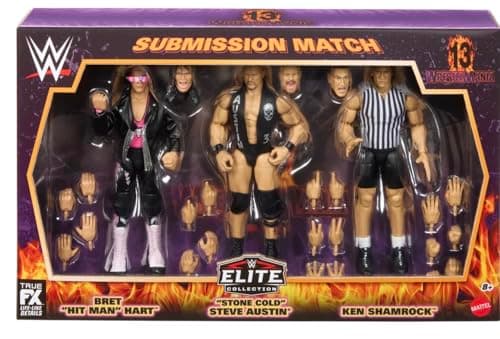 Image of WWE Bret The Hitman Hart Stone Cold Steve Austin Ken Shamrock 2026 Wrestlemania 13 "Submission Match 3-Pack [Exclusive] Mattel Elite Collection Wrestling Action Figure Toy
