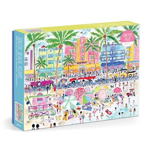 Image of Galison South Beach Miami – 1000 Piece Michael Storrings Jigsaw Puzzle Featuring Beautiful Artwork Of South Beach During Summertime